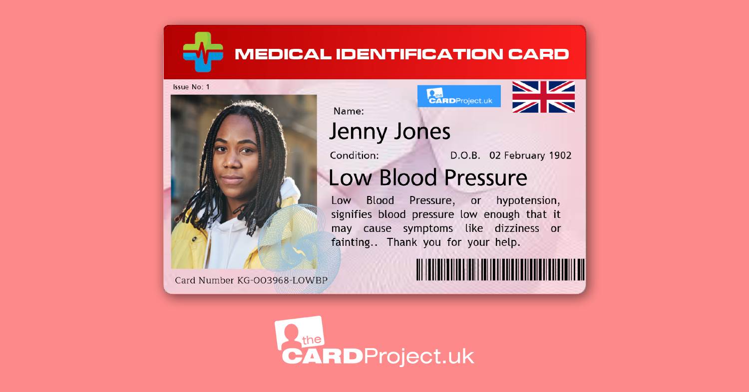 Low Blood Pressure Premium Photo Medical ID Card (FRONT)